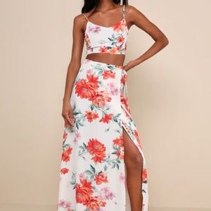 Lulus Bloom With a View White Floral Print Two-Piece Maxi Dress